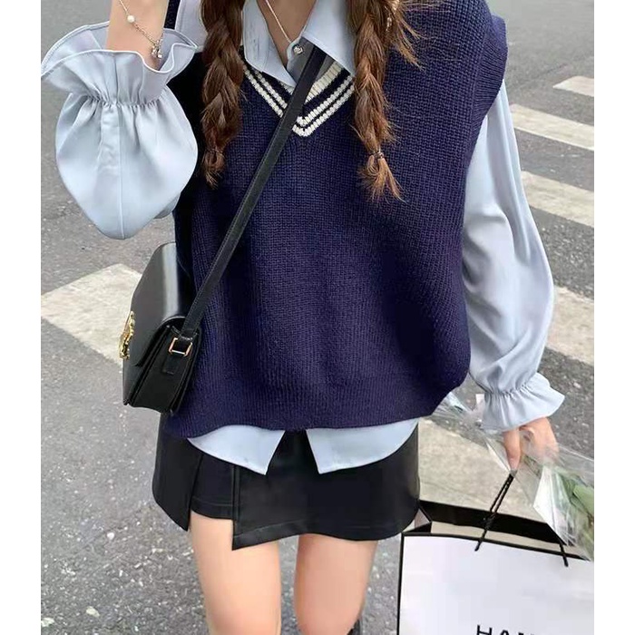 QKOOLE Áo sát nách dệt kim  cổ chữ V phong cách Hàn Quốc thời trang trẻ trung dành cho nữ