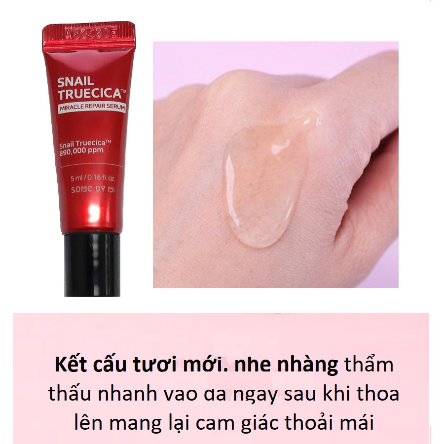 Travel Size - Serum Dưỡng Phục Hồi, Cải Thiện Vết Thâm, Sẹo Lõm, Làm Dịu Da Some By Mi Snail Truecica Miracle Repair 5ml