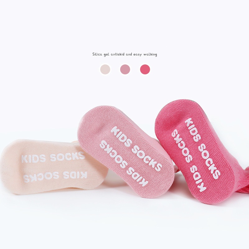 Set 3 Đôi Vớ Cotton Chống Trượt Màu Trơn Phối Ren Dành Cho Bé Gái 0-7 Tuổi