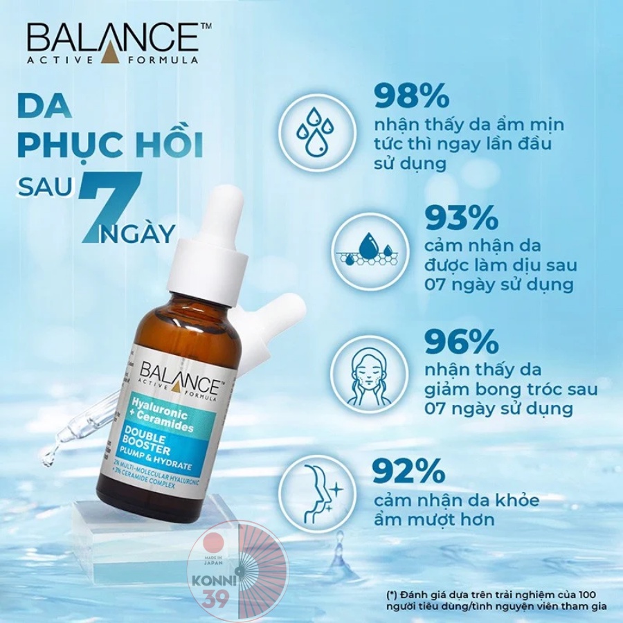 Serum cấp ẩm chuyên sâu và phục hồi da Balance Active Formula Hyaluronic + Ceramides Double Booster 30ml - Konni39