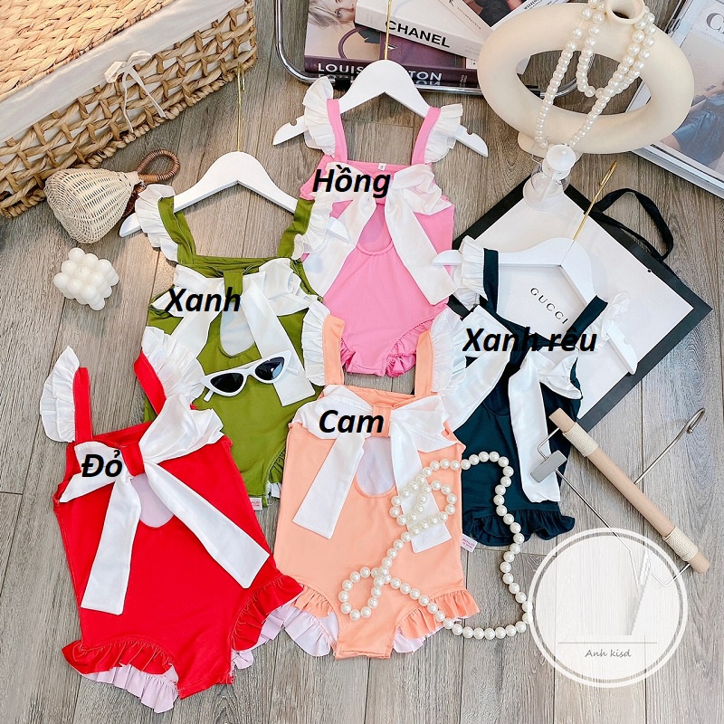 Áo tắm ao bơi Bikini buộc nơ cho bé gái 5 mầu XHN946