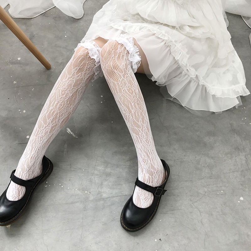 Đai nịt vớ co giãn phối ren bèo phong cách gothic punk