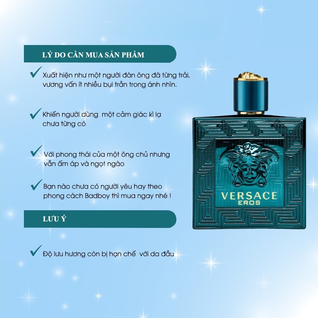 Nước Hoa Nam Versace Eros bản EDT dung tích 100ml - Dầu thơm nam tính lưu hương lâu hương thơm quyến rũ - Shin Shop