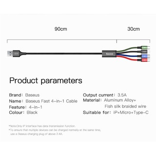 Cáp Sạc Đa Năng BASEUS RAPID SERIES 4 trong 1 (3.5A, 1.2M, Type C/ Micro/ 2 Lightning , Fast charge 4 in 1 Cable)