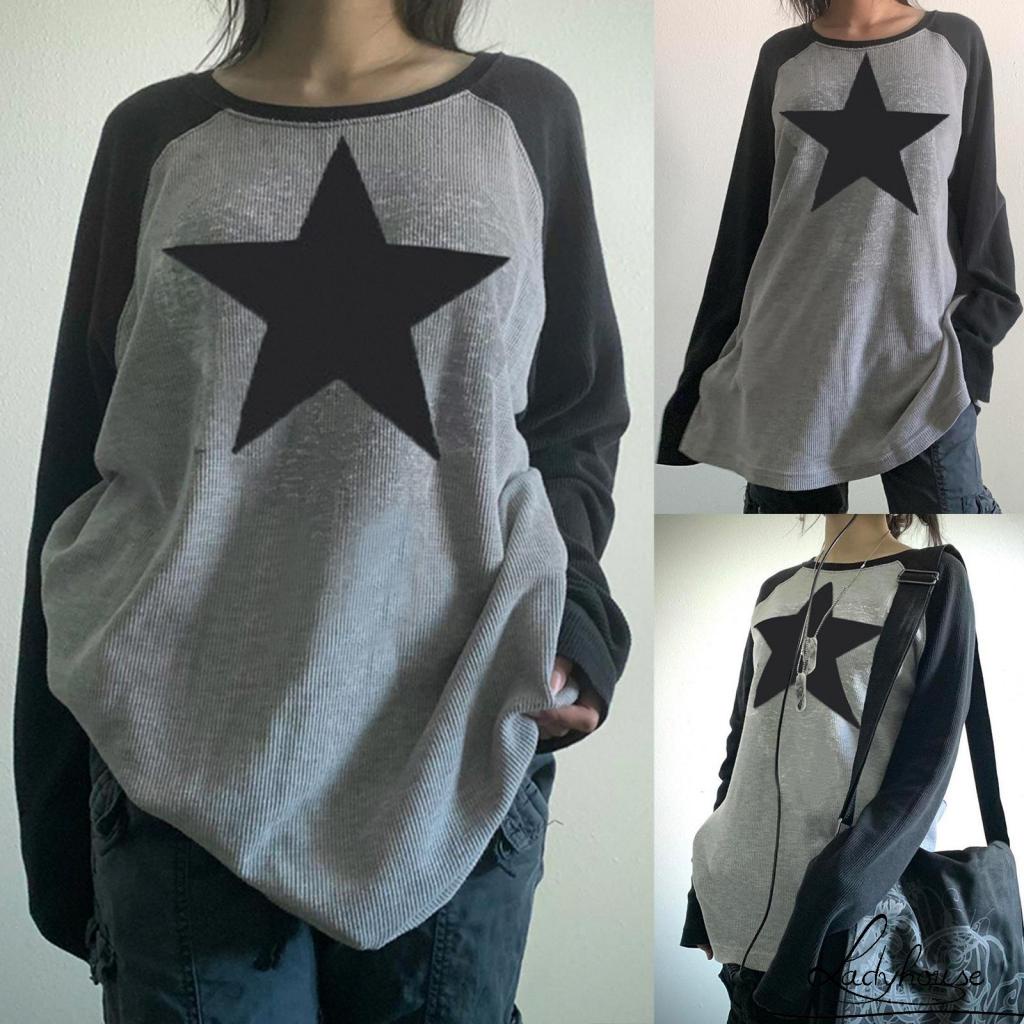 Áo Thun T-shirt Tay Dài Cổ Tròn In Hình Ngôi Sao Dành Cho Nữ