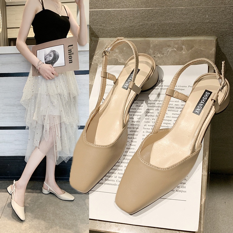 Giày Cao Gót Mũi Nhọn Gót Dày Hở Ngón Phối Ren Và Khóa Cài Sau Lưng Thời Trang Xuân Hè Dành Cho Bạn Nữ