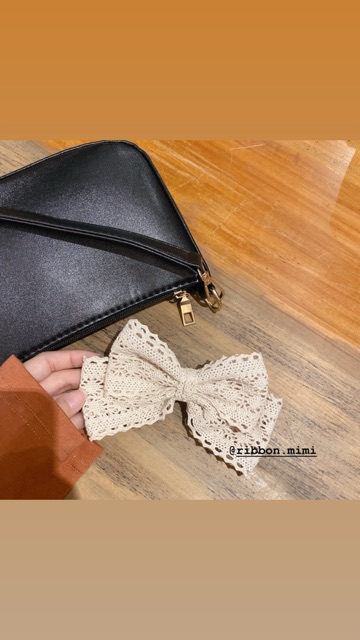[ Hàng Thiết Kế ] Kẹp Tóc Nơ Ren Handmade Họa Tiết Hoa Trắng / Kem Cao Cấp Ribbon.mimi Lana cột / kẹp