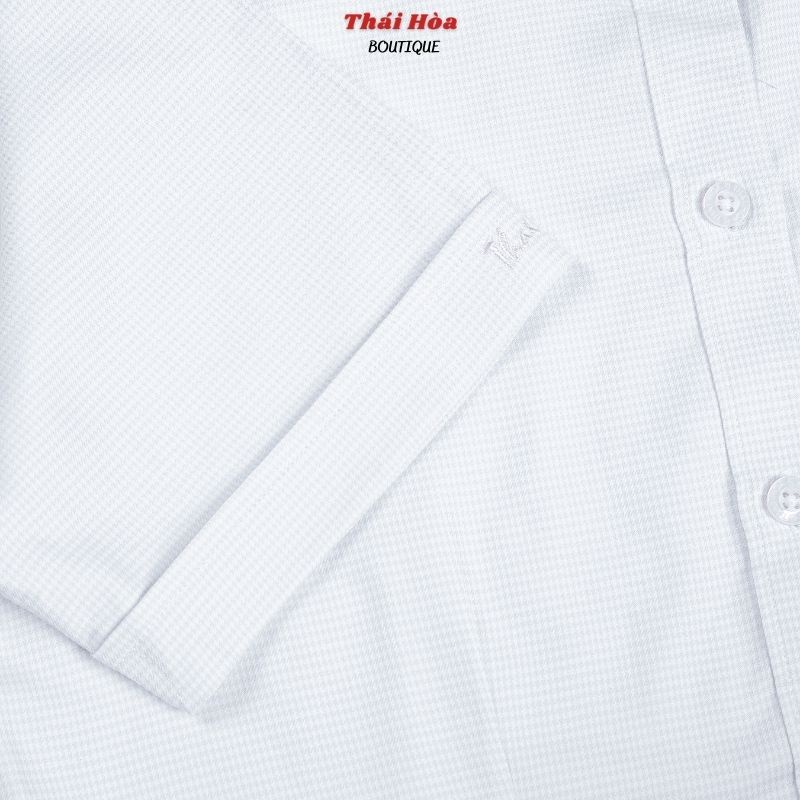 Áo sơ mi nữ trắng công sở ngắn tay kiểu kẻ caro cotton Thái Hoà N65-01-01