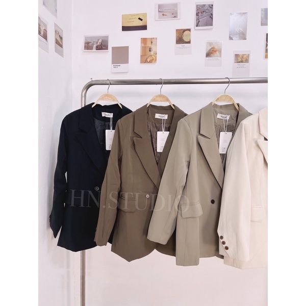 Áo Blazer Boiling fom rộng cúc chéo tay áo hàng quảng châu