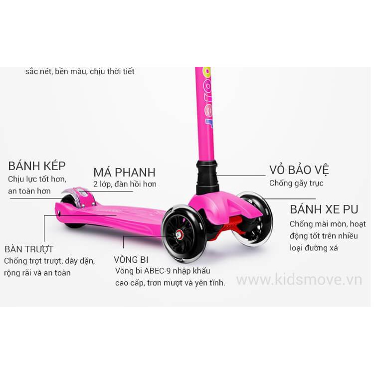 Xe Trượt Scooter 3 Bánh Phát Sáng Khung Thép Cho Bé Thế Hệ Mới Có Điều Chỉnh Chiều Cao