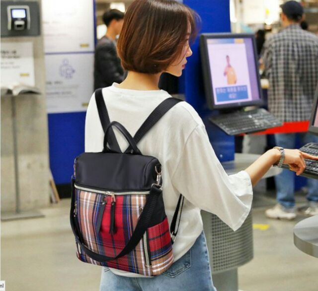 Balo korean phong cách kẻ caro chống nước