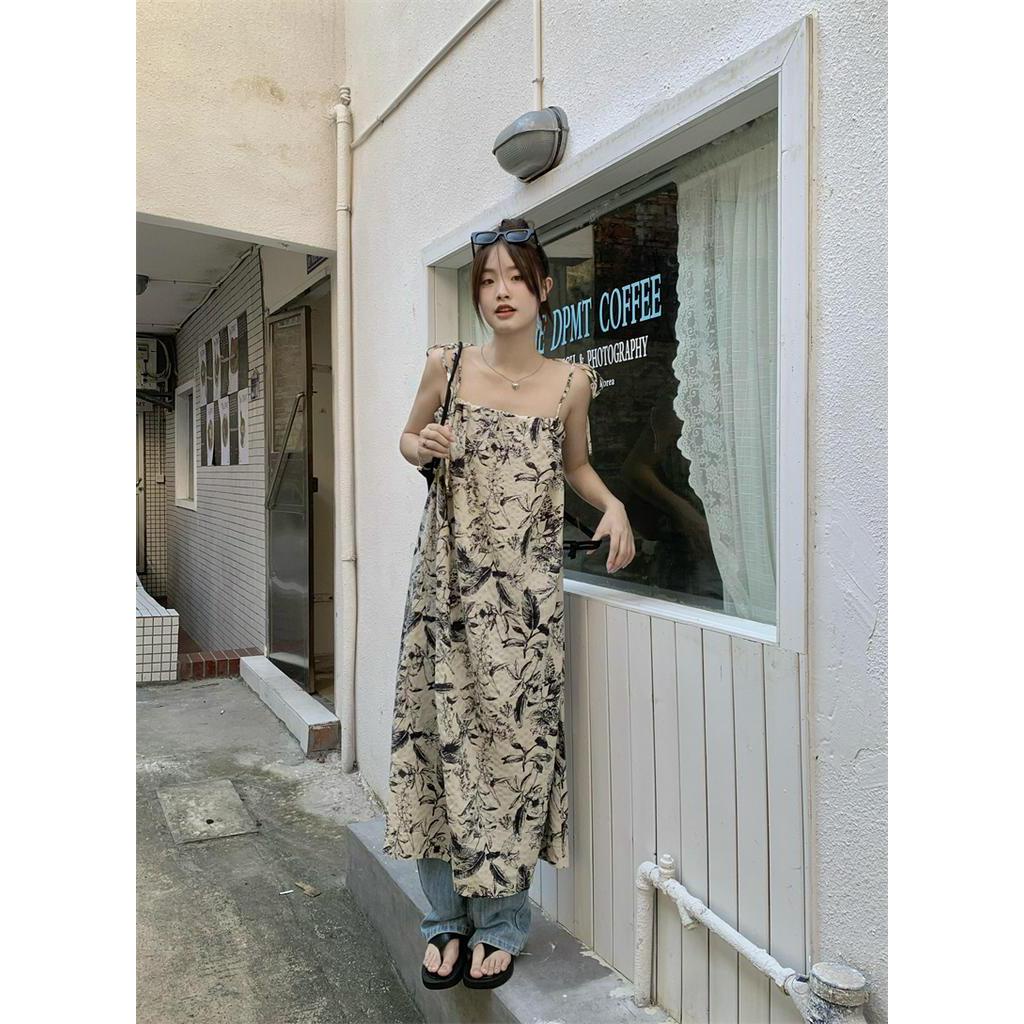 Đầm Hai Dây Xếp Ly In Họa Tiết Hoa Phong Cách vintage Hợp Thời Trang Hè