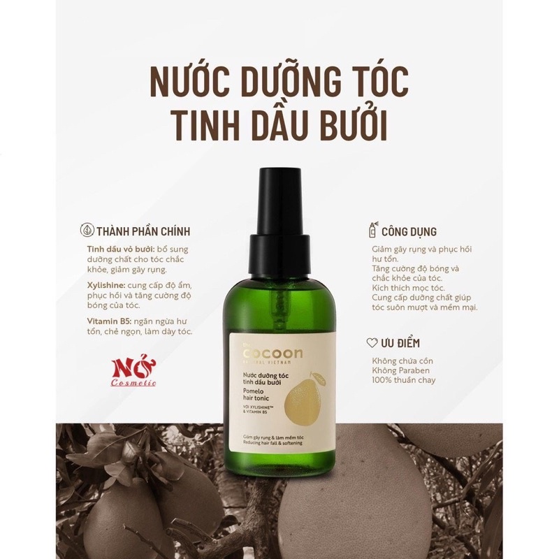 Xịt dưỡng tóc tinh dầu bưởi Cocoon giúp kích mọc tóc con giảm gãy rụng & làm mềm tóc 140ml Nở cosmetic