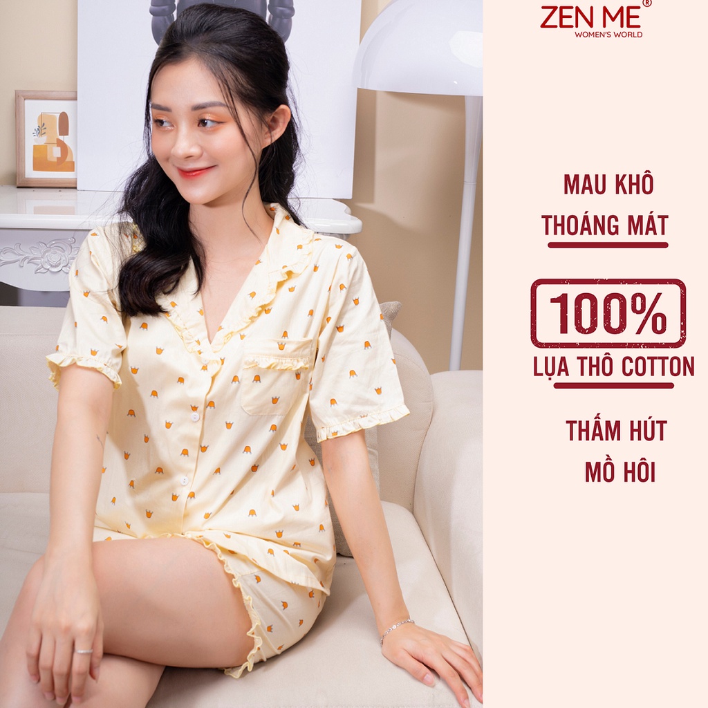 Đồ Bộ Nữ Mặc Nhà Chất Liệu Thô Cotton Họa Tiết Dễ Thương PJCB0722, Zen Me Women's World