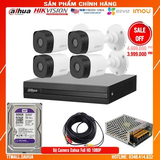 {Giá Hủy Diệt}Trọn bộ 4 camera dahua Full HD 1080p + HDD 500G tặng mỗi camera 10m dây liền nguồn