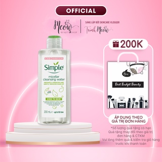Nước tẩy trang Simple làm sạch da Micellar Cleansing Water 200ml