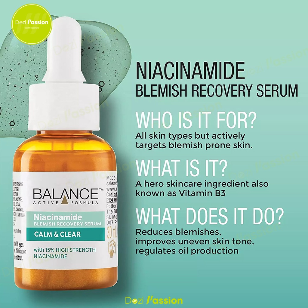 Tinh Chất Serum Balance Màu Xanh Lá, Ngừa Mụn, Mờ Thâm - Balance Active Formula Niacinamide 15% Blemish Recovery 30ml