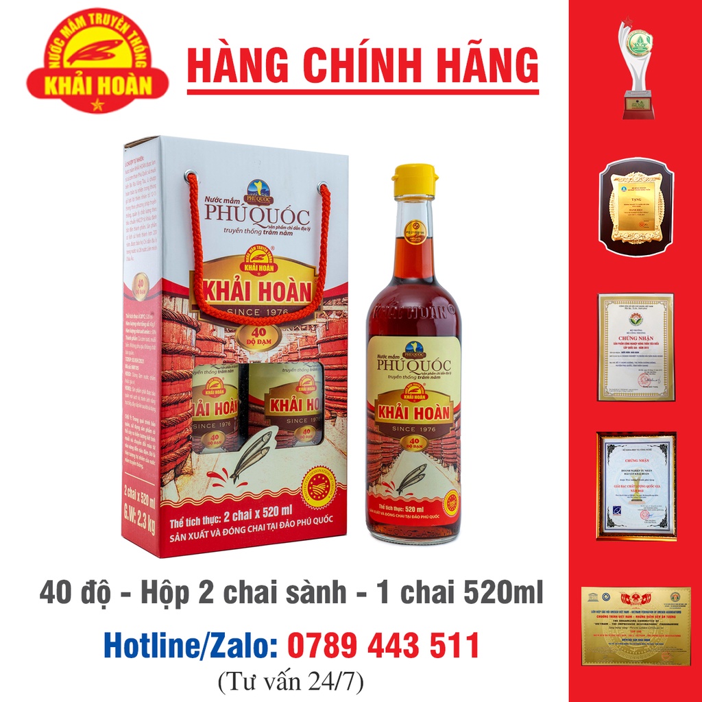 Nước mắm Khải Hoàn - Phú Quốc  40 độ - chai 520ml