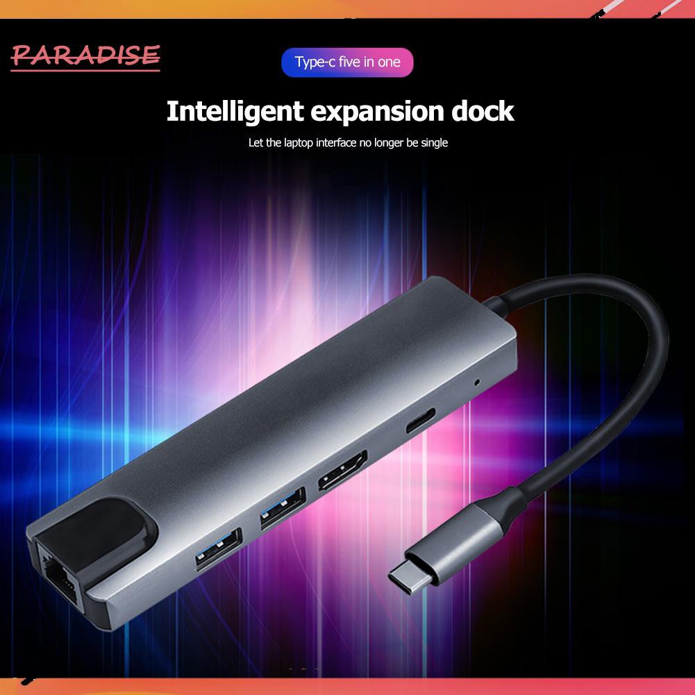 Paradise1 5 in 1 Type-C HUB Converter 4K HDMI-compatible 2 5Gbps USB3.0 65W PD RJ45 PC Adapter