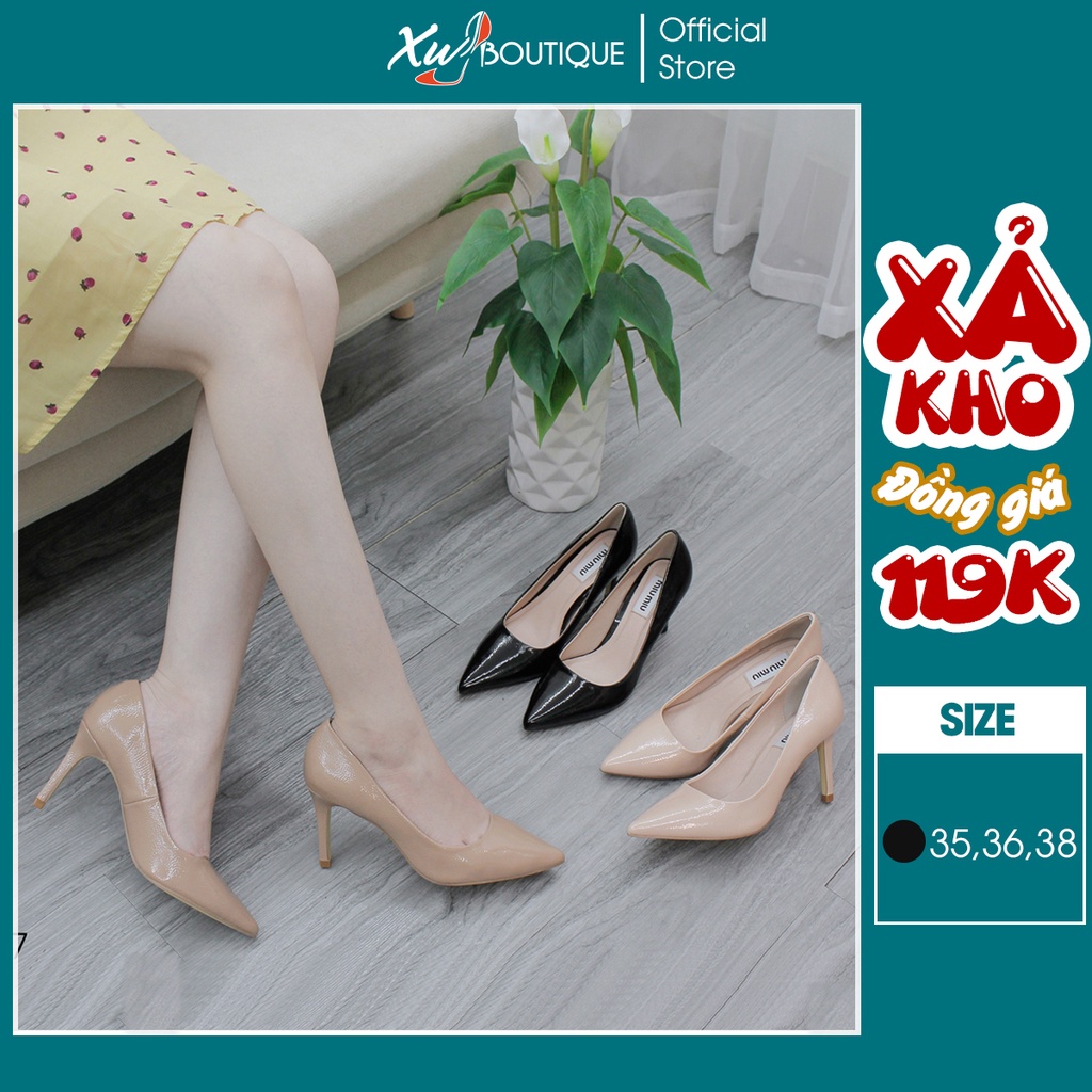 Giày Cao Gót Nữ MiuMiu Mũi Nhọn Dáng Basic Thanh Lịch Gót Cao 8CM - Chất Da Bóng Mềm Êm Chân CG275/76/77
