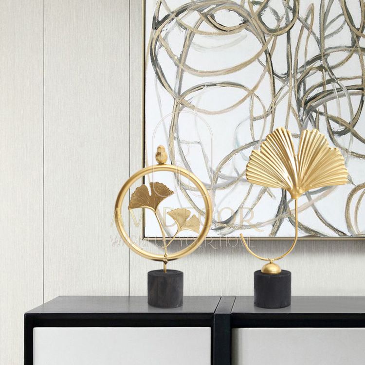 Lá bạch quả, rẻ quạt sắt vàng châu Âu decor trang trí nhà sang trọng - AM Decor