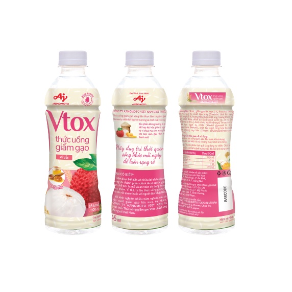 Thùng Thức uống giấm gạo Vtox - Vị Vải (24 chai/345ml)