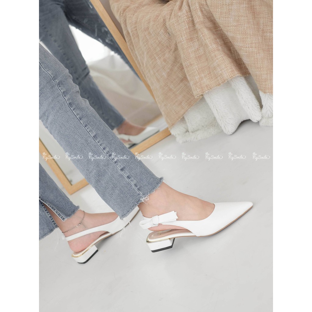[Mã 153FASHIONSALE1 giảm 10K đơn 50K] Giày búp bê mũi nhọn cao 2cm quai nơ - Thenysmile - Colee 1 2