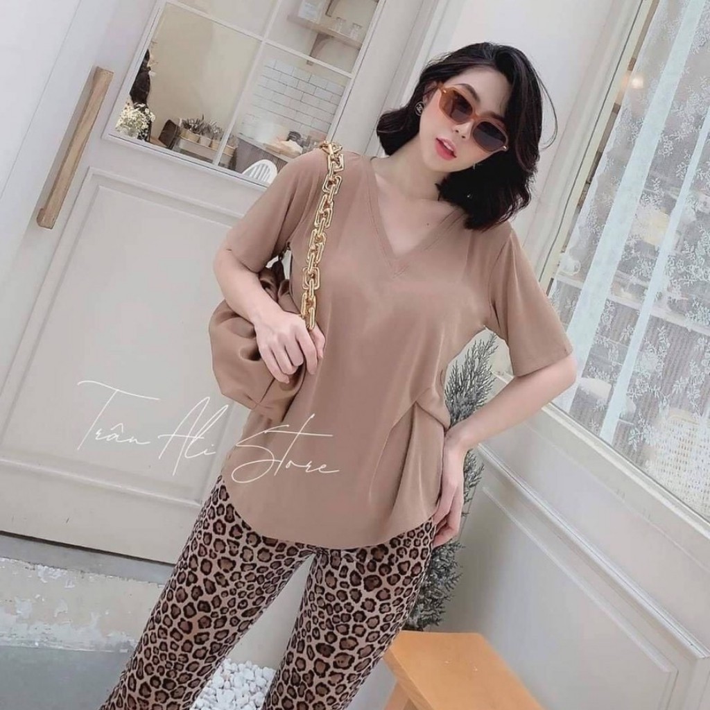 Đồ bộ nữ chất cotton 100% co dãn đanh mịn CT001 áo body cổ tim quần họa tiết ngựa vằn