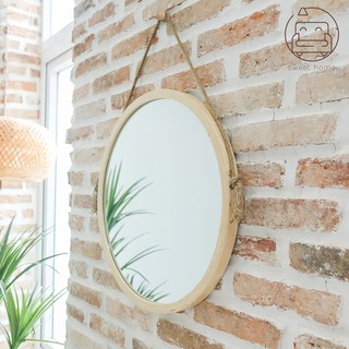 Gương treo tường tròn khung gỗ tự nhiên xinh xắn
