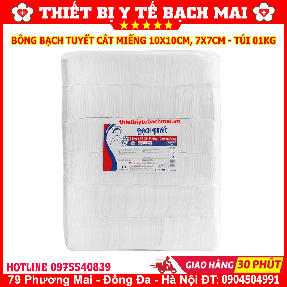 BÔNG BẠCH TUYẾT Y Tế Cắt Miếng 1kg - Vệ Sinh Cho Bé [7x7cm, 10x10cm]