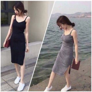 Lh04 - váy body 2 dây thun gân xẻ đùi