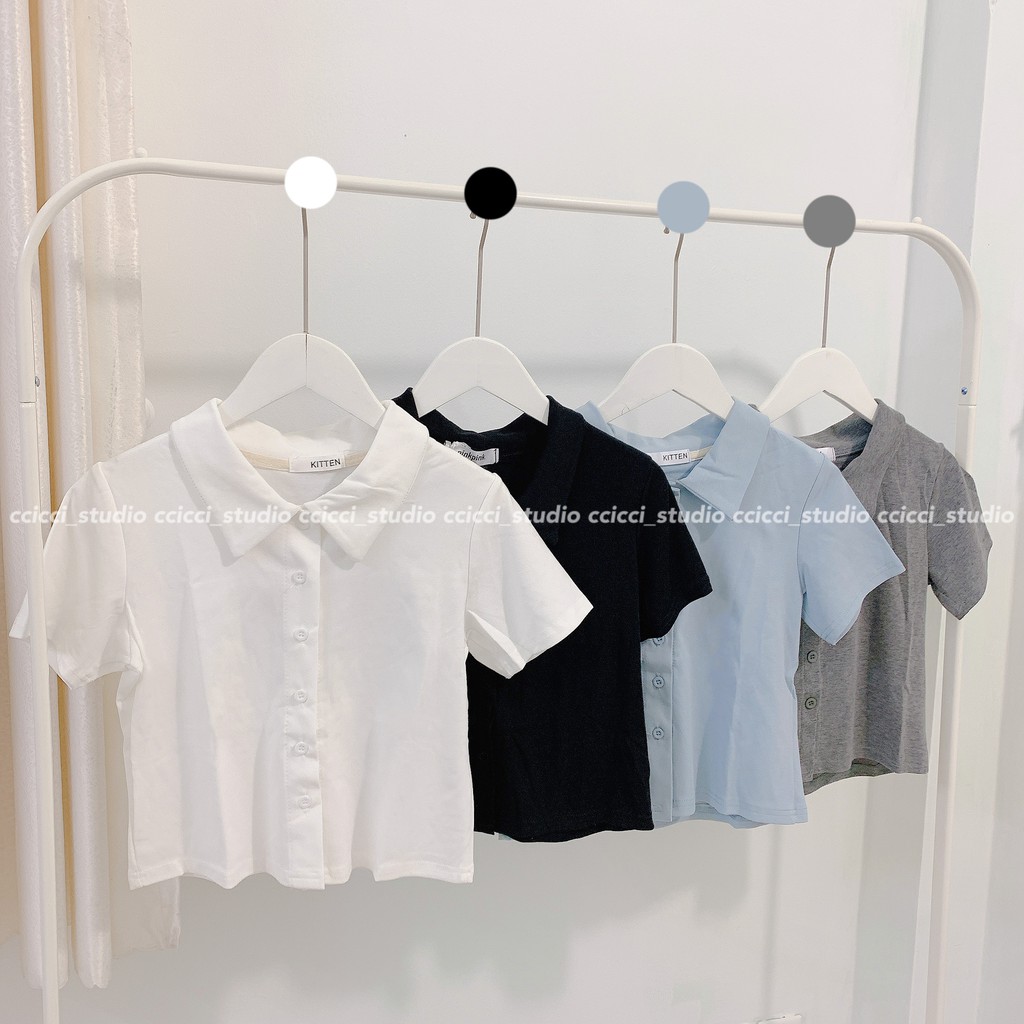 Polo Áo Croptop Cổ Trụ Tay Ngắn Basic Ulzzang (ảnh thật)