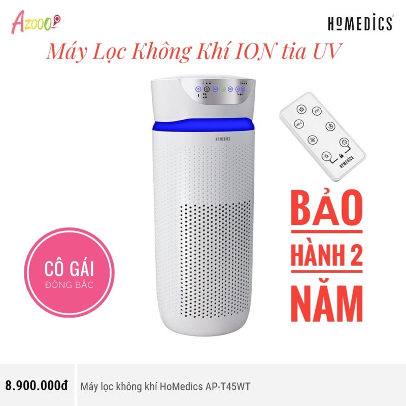 [Mã ELHA10 giảm 6% đơn 5TR] Máy lọc không khí ion, có đèn UV diệt khuẩn, lọc bụi mịn HoMedics AP-T40WT-GB [BH 2 Năm]