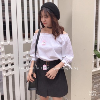 Áo trễ vai thô tay nơ(ảnh thật100%)