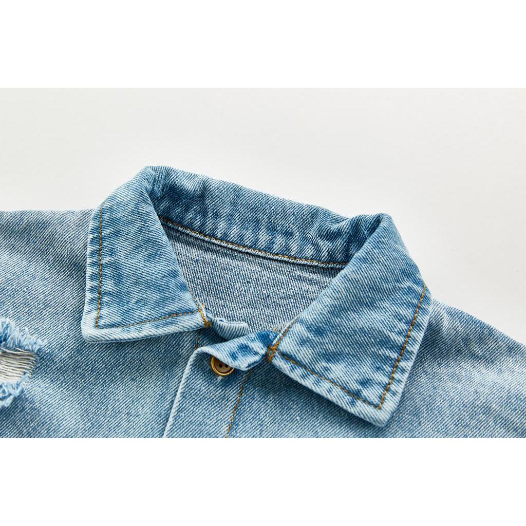 Bộ Áo Liền Quần Denim Rách Cá Tính Hợp Thời Trang Dành Cho Bé