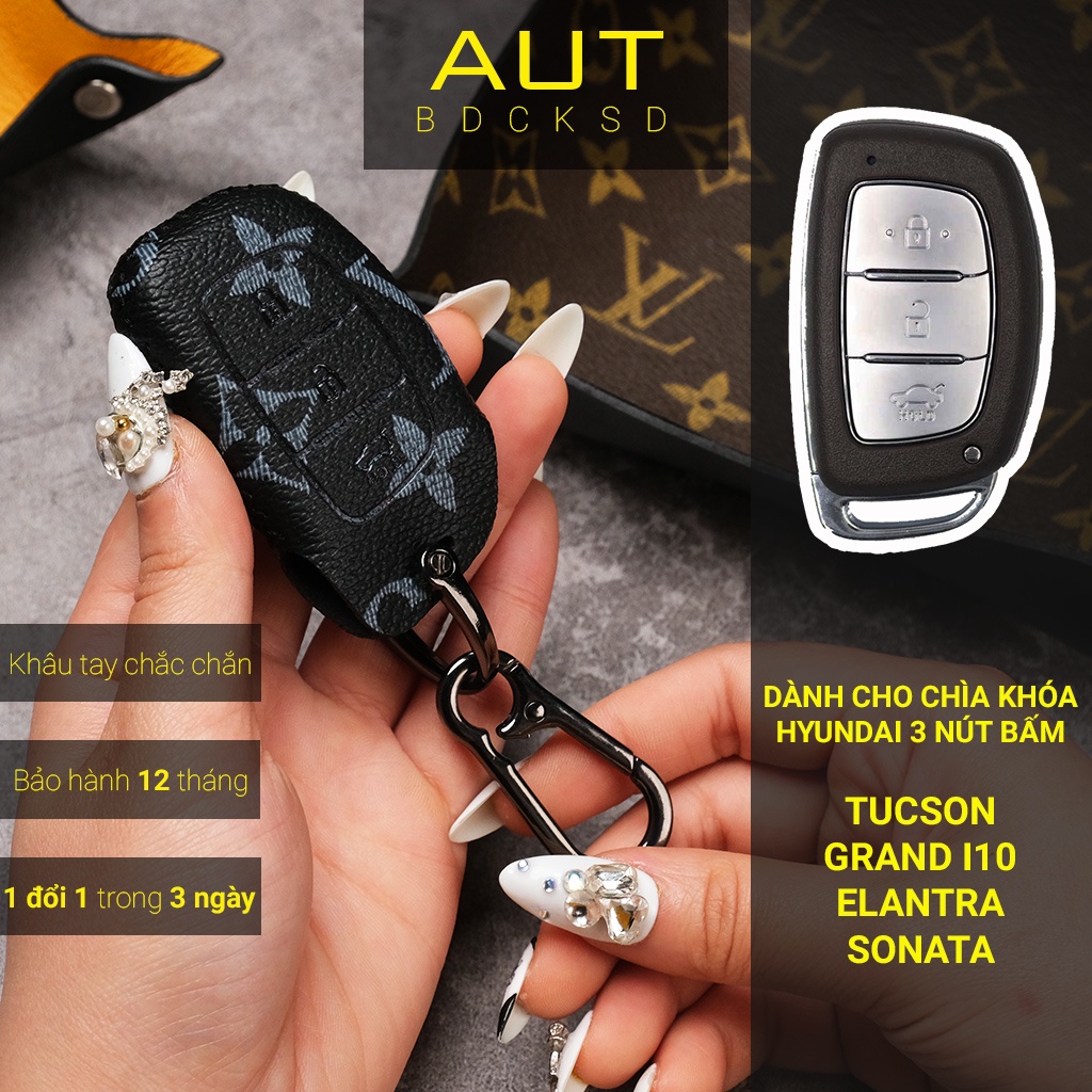Bao da bảo vệ chìa khoá xe Hyundai Creta Tucson Elantra Sonata LV handmade HB3 CD