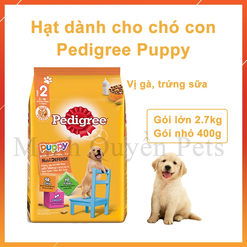 Hạt thức ăn dành cho chó con Pedegree Puppy, Vị gà trứng sữa, Gói 400g và 2,7kg