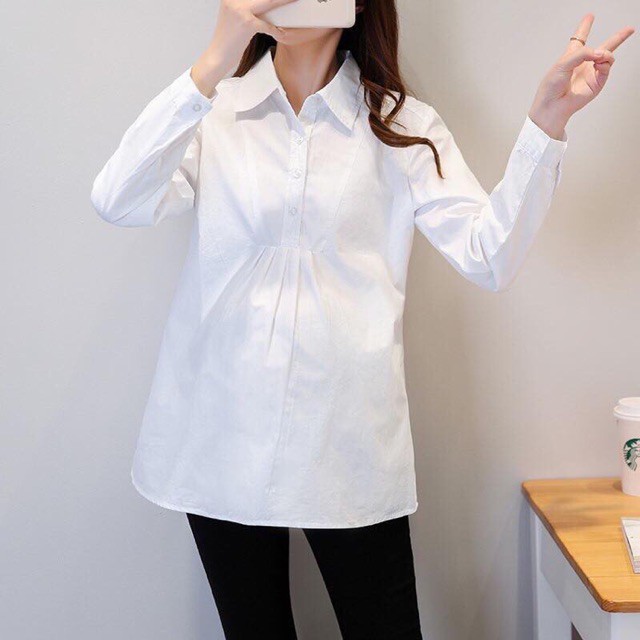 Áo sơ mi bầu công sở trắng đẹp cực xinh cho mẹ bầu xinh đẹp A14