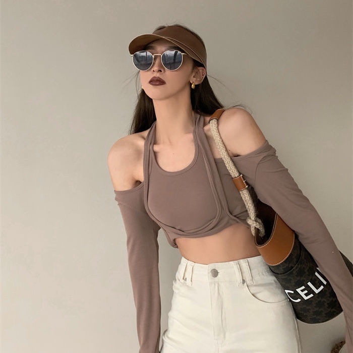 COZOK Áo Thun Tay Dài Dáng Ôm Ngắn Hợp Thời Trang Cho Nữ