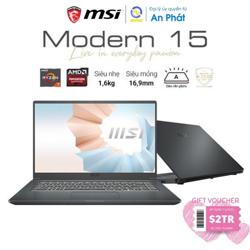 Laptop MSI Modern 15 A5M 239VN (Ryzen™ 7-5700U + 15.6&quot; FHD)