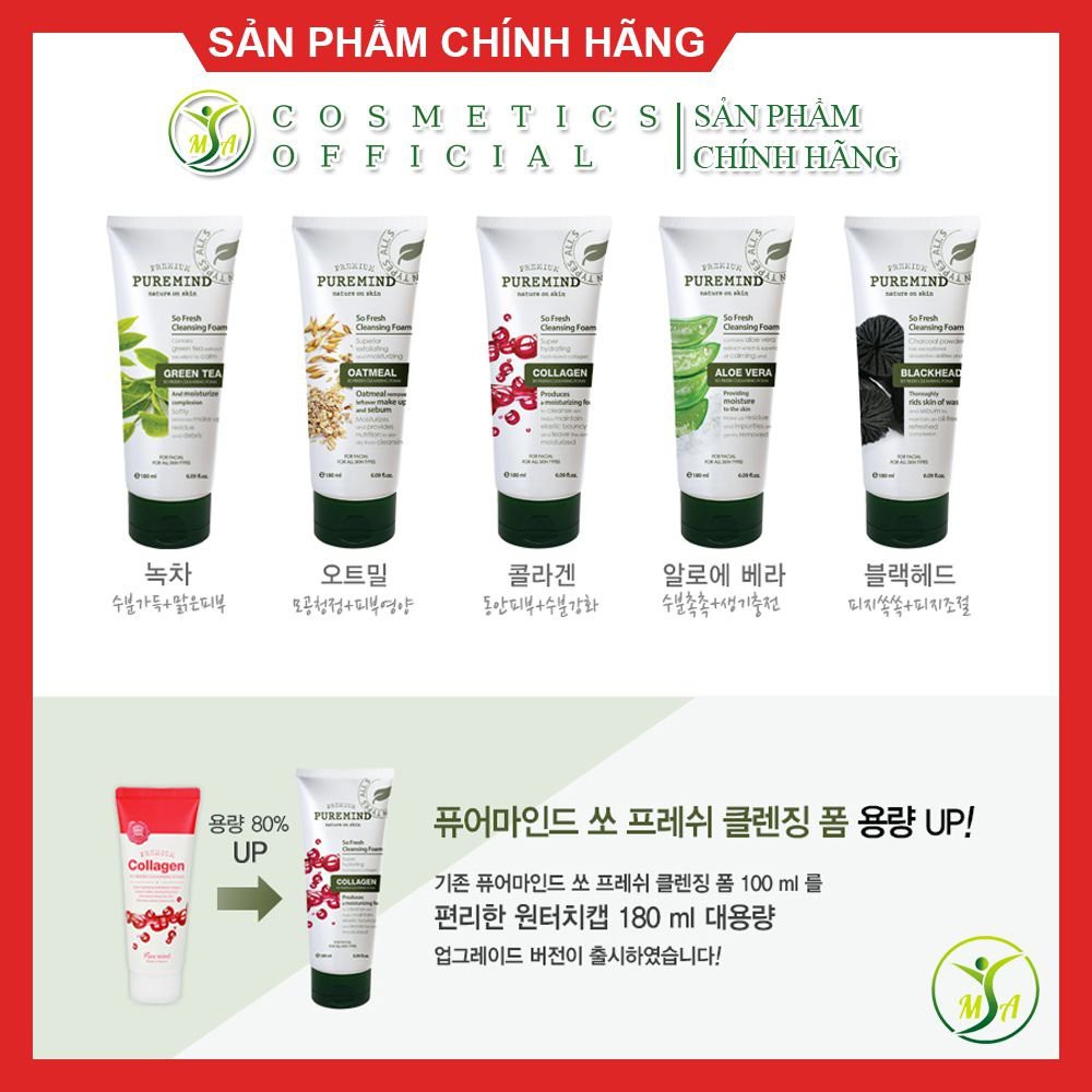 Sữa rửa mặt Collagen Hàn Quốc Chính Hãng Pure Mind Collagen So Fresh Cleansing Foam 180ml