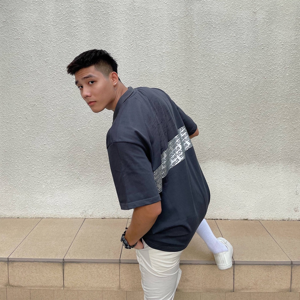 Áo POLO LOGO 2 Màu Đen, Xám In Mảng Nhũ Nổi Bật Unisex Oversize