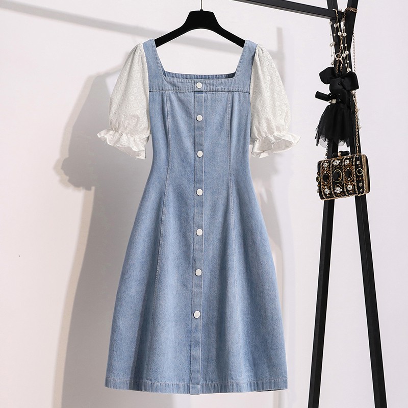 🌸Hàng Order🌸 Váy Jean Bigsize Tay Ren Trẻ Trung Dịu Dàng🌸Hàng Quảng Châu