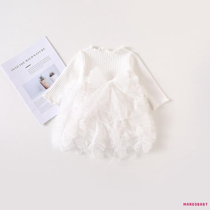 Đầm Cotton Dài Tay Phối Ren Xinh Xắn Dành Cho Bé Gái