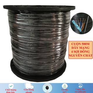 Cuộn 500m dây mạng 4 lõi đồng có thép gia cường trợ lực, chống đứt gãy,có dầu chống ẩm,chống côn trùng cắn