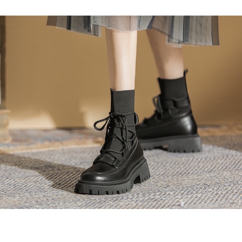 Giày bốt nữ cao cổ dây buộc Cao Cấp , boots cao cổ nữ đế độn siêu hot❤️