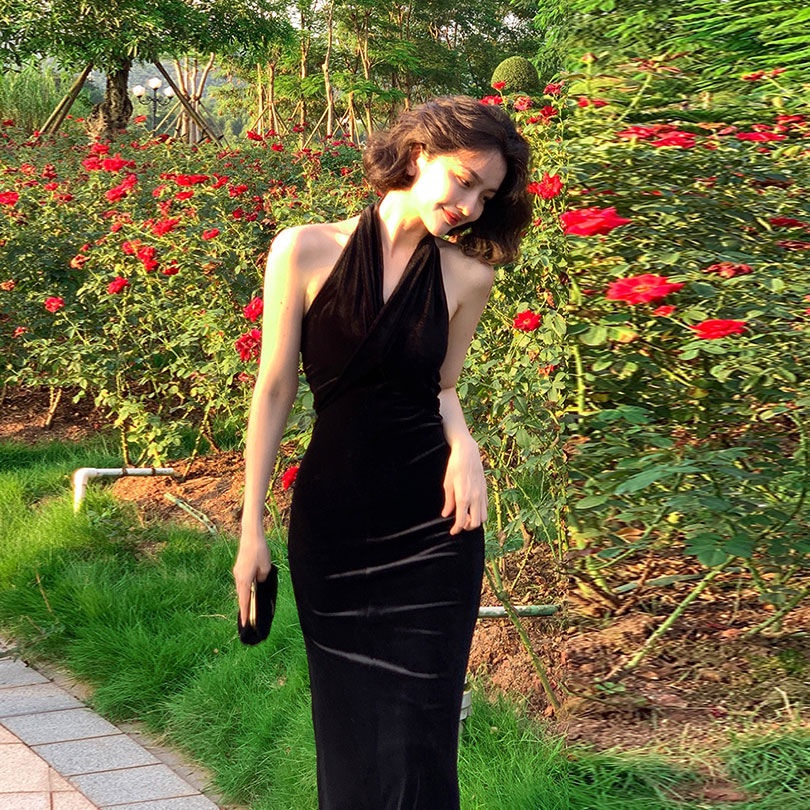 Đầm Đuôi Cá 22Ww F &amp; X Chất Nhung Phong Cách Pháp Cổ Điển Thời Trang Mùa Hè 2022 Quyến Rũ Cho Nữ