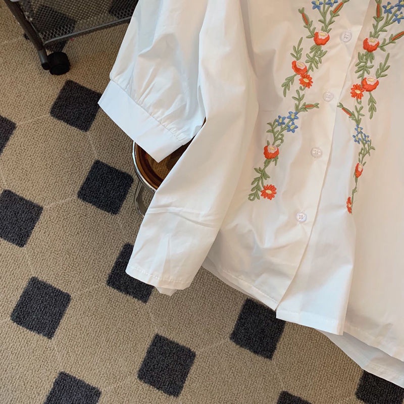 Áo Sơ Mi Trắng Tay Ngắn Cổ polo Thêu Họa Tiết Thời Trang Mùa Hè Hàng Mới Dành Cho Bạn Nữ