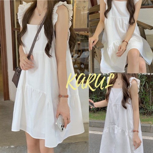 Đầm 2 dây babydoll  nhún bèo ngực, đầm dáng xòe babydoll 2 dây