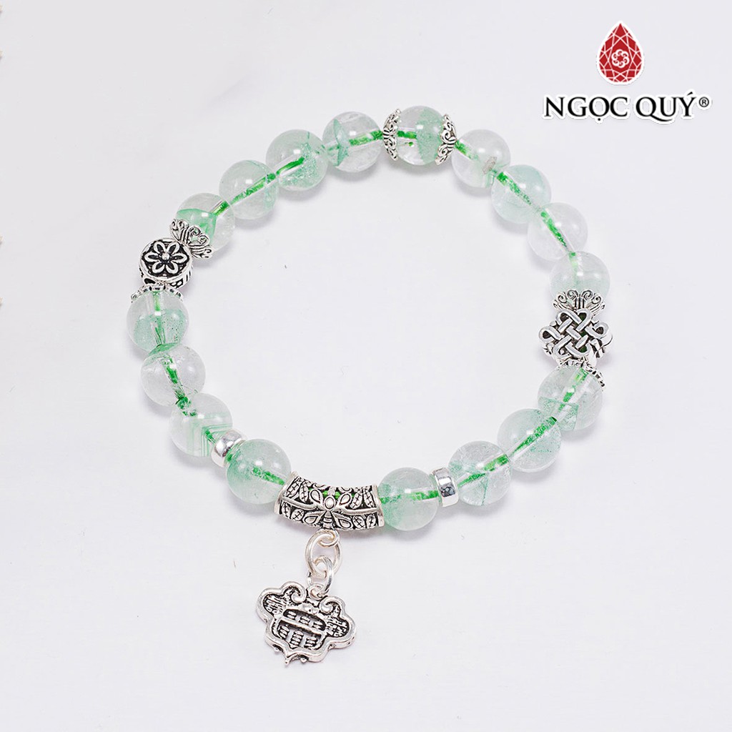 Vòng tay TA ưu linh xanh phối charm bạc hạt 8mm - Ngọc Quý